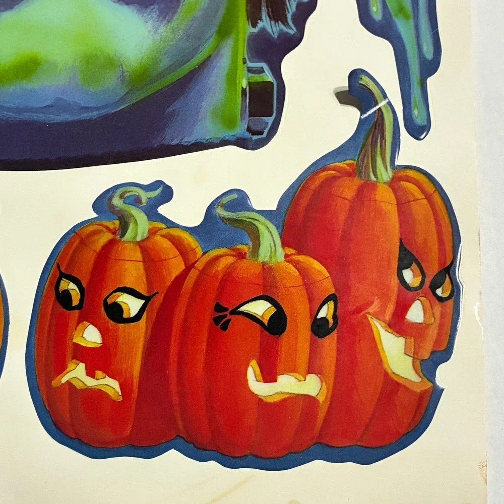 Halloween Window Clings Multicolor Frankenstein Pumpkins Vintage Vinyl Decor